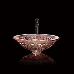 Funnel Shaped Rose Gold Bathroom Sink Crystal Chromed 450mm Length