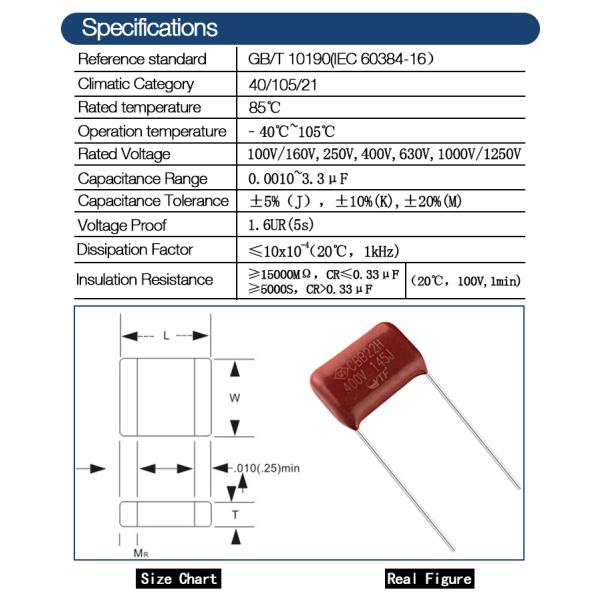 Cbb22 Polypropylene Film Capacitor 250v104j 223k 224k 224 474k 475k 250v Durable