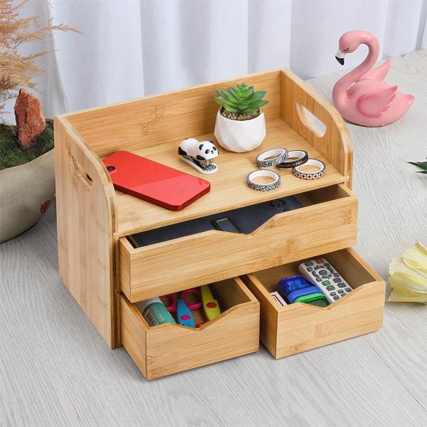 Buy 3-Tier Bamboo Desk Organizer, Mini Bamboo Desk Drawer Tabletop Storage Box Countertop Organization - Office, Makeup Vanity at wholesale prices