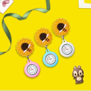 FOB Nurse Pocket Watch Stretchable Embroidery Sunflower Medical Silicone Watches