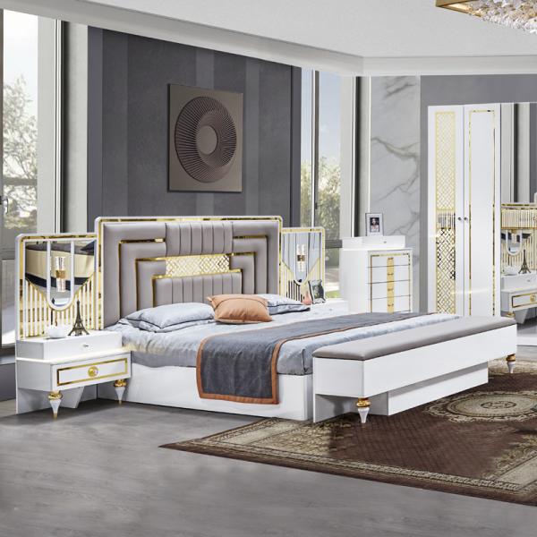 Wholesale High Quality Modern Wooden Frame Double Bed Home Master Room King Size Luxury Turkish Bedroom Furniture Set