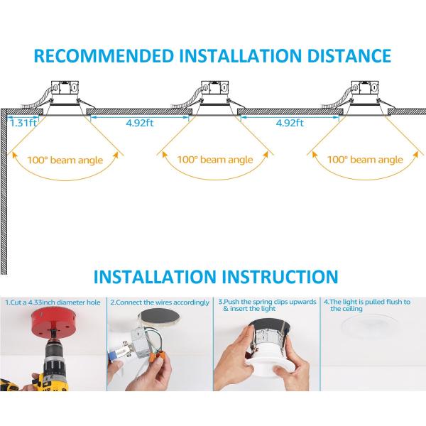 Ceiling Anti Glare White LED Flush Mount Light 4 Inch 3000k 10w Canless