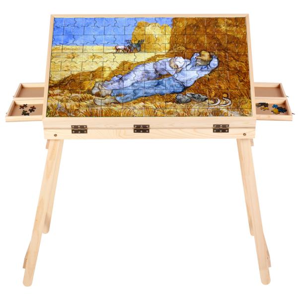 Puzzle Board Cover Wooden Folding Drawers Jigsaw Puzzle Table with Legs 1500pcs AJUNION