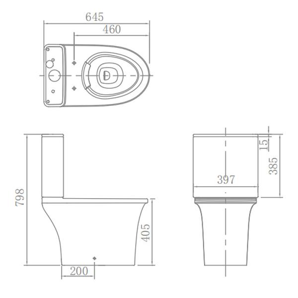 ARROW Two Piece Toilets , Sanitary Ware 180mm S And P Trap Toilet Elongated