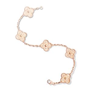 China VCA 5 Flower Bracelet Vintage Alhambra bracelet 5 motifs bracelet 18K pink gold on sale