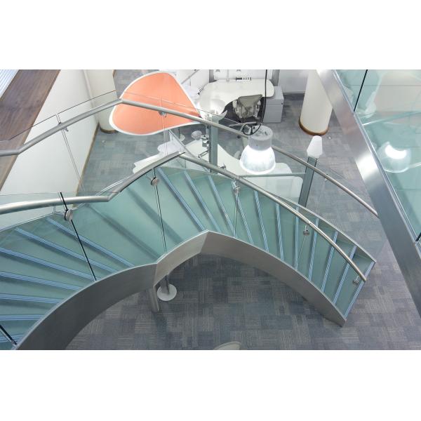 Laminated Tread Glass Building Curved Stairs Steel Wood For Shopping Mall
