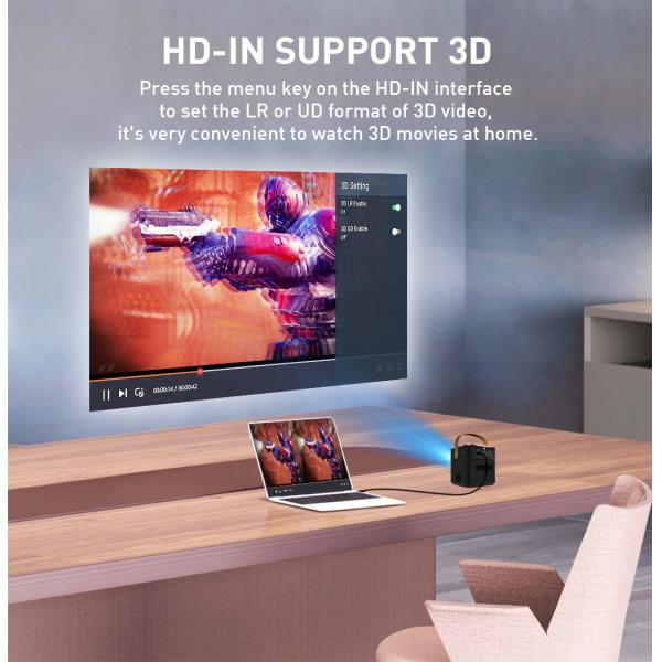 Flyin P12 1080P Max 4K Mini Projector 9000mAh Battery Outdoor Video 400 ANSI Lumens Android 9 2GB/16GB DLP Link 3D Proyector