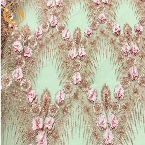 Pink 3D Flower Embroidered Lace Fabric For Wedding Dresses