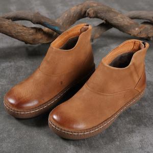 S043 Round toe retro handmade women's single shoes deep mouth flat heel flat