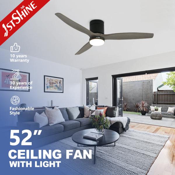 Decorative Solid Wood Flush Mount Ceiling Fan With LED Light 6 Speed Remote