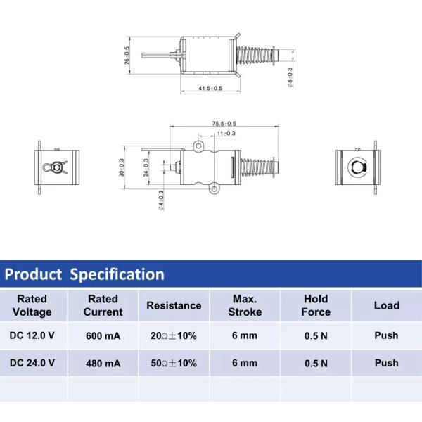 U0876 Pull Push 6mm 8w Automotive Solenoid