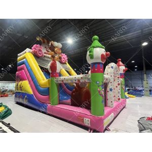Premium Clown Theme Inflatable Slide With Commercial Circus Bouncy Castle