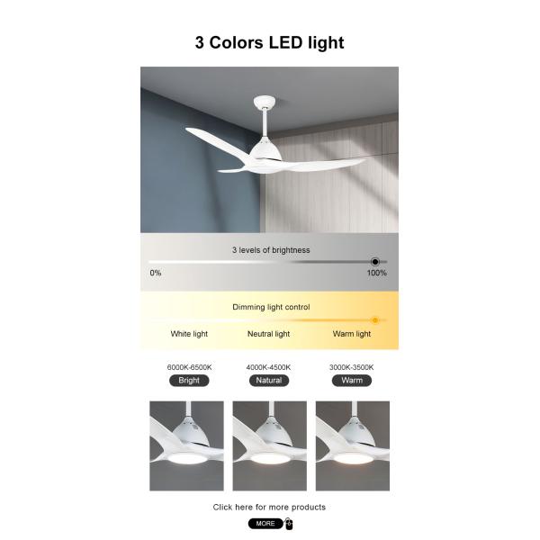 Home 52 Inch Low Voltage Energy Saving Remote Control LED Ceiling Fan with Light Energy