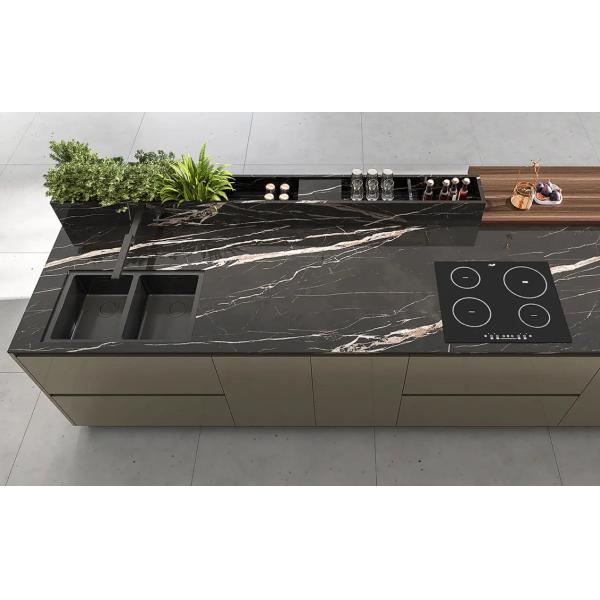 Polished Glazed Slab Marble Bathroom Vanity with Blanco Carrara Sintered Stone Top