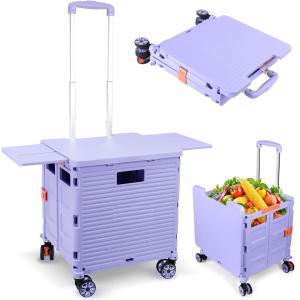 Foldable Cart With Stair Climbing Wheels, Collapsible Rolling Crate Telescoping