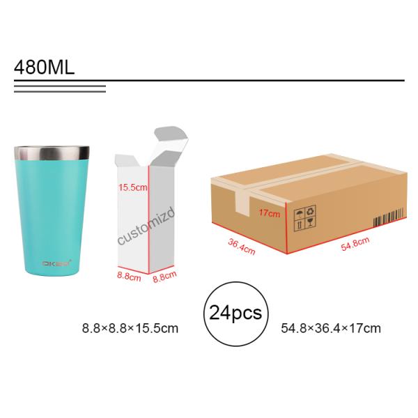 16 oz Tumbler Cup Stainless Steel Vacuum Insulated Coffee Beer Pint Cup With Lid