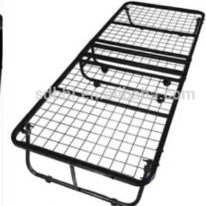 China Metal Single Folding Bed with Mattress and Wheels Hostel Mail Packing N Wheels on sale