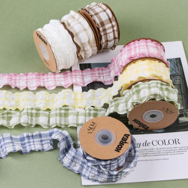 Korea Lattice Blue And White Gingham Ribbon 38mm Polyester Pink Tartan Ribbon