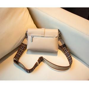 14cm Cream Leather Crossbody Bag Hasp Closure Square Sling Bag