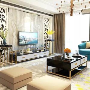 Modern Luxury Metal Frame TV Cabinet Multifunctional White Television Stan