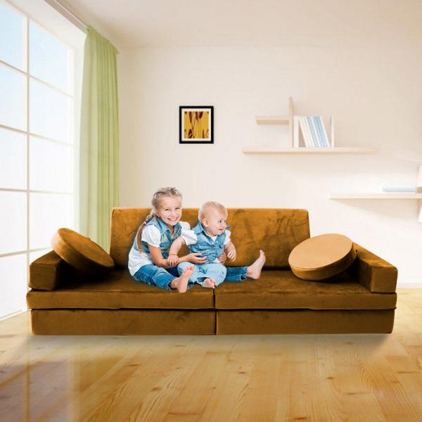 10pcs Modular Foam Kids Play Sofa Velvet Fabric Polyester Climbing Couch