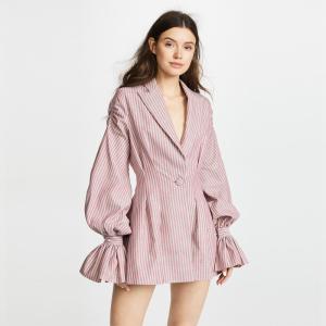 Stripe ballon sleeves V neck blazer mini dress