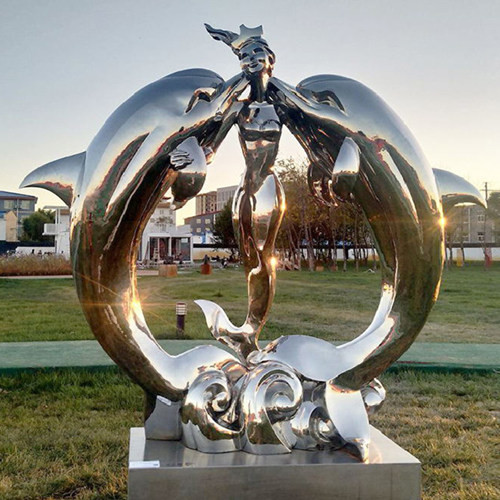 Stainless Steel Mermaid And Dolphin Statue Garden Decorative Lawn Animal Sculptures