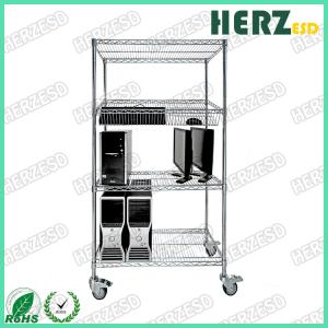 Quality Carbon Steel ESD SMT SMD PCB Reel Storage Trolley Metal Shelf Chrome Wire Shelving Rack Trolley Cart for sale