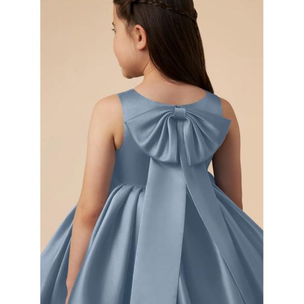 Wholesale Girl Kids Dress Blue Satin OEM ODM Baby Flower Girl Dresses Clothing Custom-made Size Knee-length Ruffles Ball