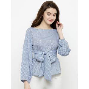 Women White & Blue Striped Blouse