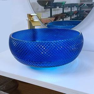 Italian Design Blue Glass Sink Bowl 16.5 Inch Round Glass Above Counter Basin