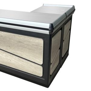 Stainless Steel Supermarket Checkout Counter with Partition Layout and Equipment