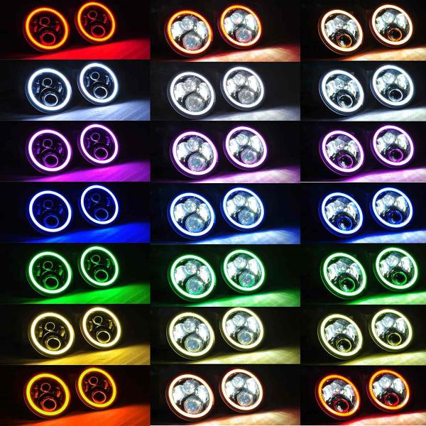 7 Inch Round RGB LED Headlights Bluetooth Phone APP Control High Low Beam