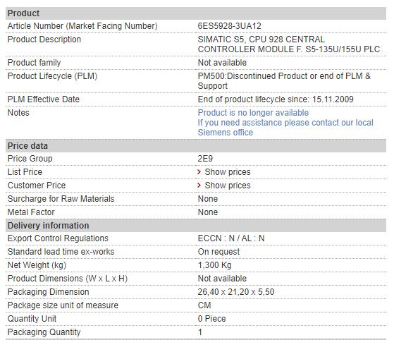 6ES5928-3UA12 6ES5 928-3UA12 Siemens Central Processor Unit