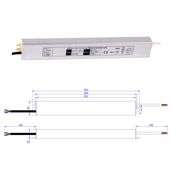 Ip67 Waterproof LED Power Supply 12V 100W Led Driver For Outdoor Light