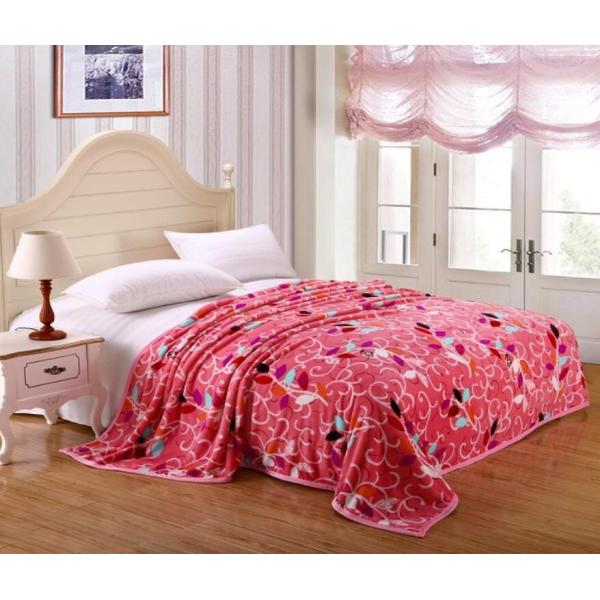 Polyester Microfiber Flannel Fleece Blanket For Home / Hotel Bedding Floral Printed