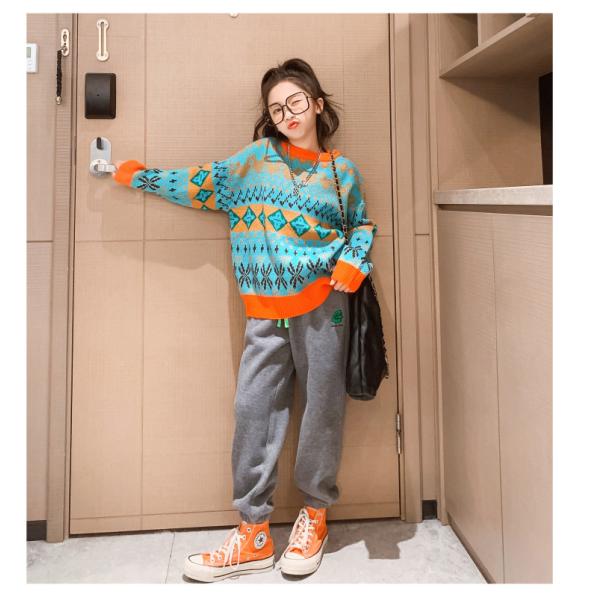 Middle Childrens Spring Clothes Round Neck Sweater Jacquard Craft