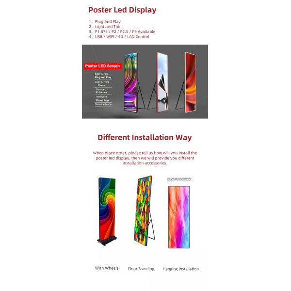P2.5 Epistar Portable Led Poster Display 1R1B1G SMD2121 For Shopping Mall