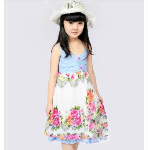 Quality Flower Beach Dress , Cotton Childrens Clothes Summer Flora Sleeveless for sale
