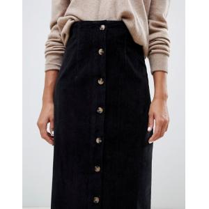 OEM hot selling button through midi skirt in washed black