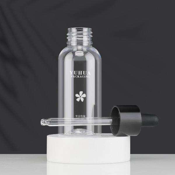 Buy 80ml Round Base Makeup Pet Cosmetic Bottle With Black Dropper at wholesale prices