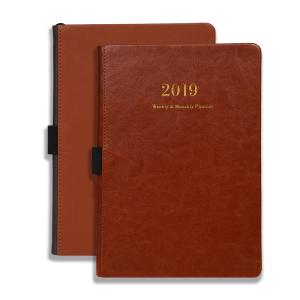 Brown Leather Weekly Monthly Academic Planner Premium Thick Paper With Pen Loop
