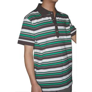 Tranfering Strip Pattern Striped T Shirt Mens , White Green Mens T Shirt With Collar