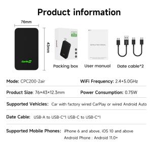 Wired To Wireless Smart Android Auto And Apple Carplay Dongle 2Air AI BOX