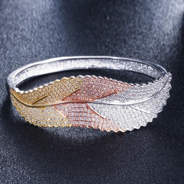 Leaf Zirconia Bracelet for Women Silver Color Water Drop CZ Bracelets CZ Stone Leaf Setting Crystal Flower Party Jewelry