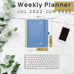 Hardback Weekly Planner Jul. 2023 - Jun. 2023 Light Blue Monthly Perspective On
