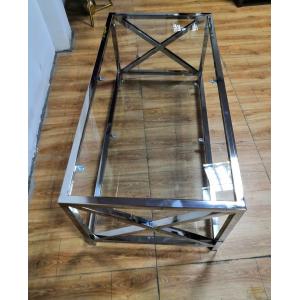 Polished Silver Stainless Steel Frame Tempered glass top Coffee table