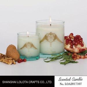 Thick Bottom Glass Jar Scented Candles , Beautiful Pattern Blue Jar Candle