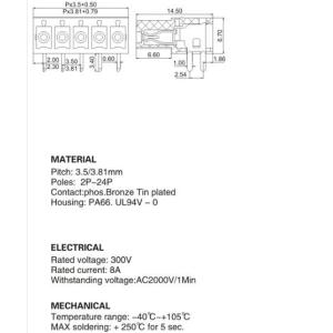 300V Screw Terminal Block Connector 2P-24P 3.5 / 3.81 Mm Pitch Fence Type