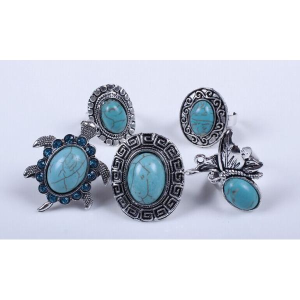 European and American big personality carved turquoise retro alloy ring adjustable size